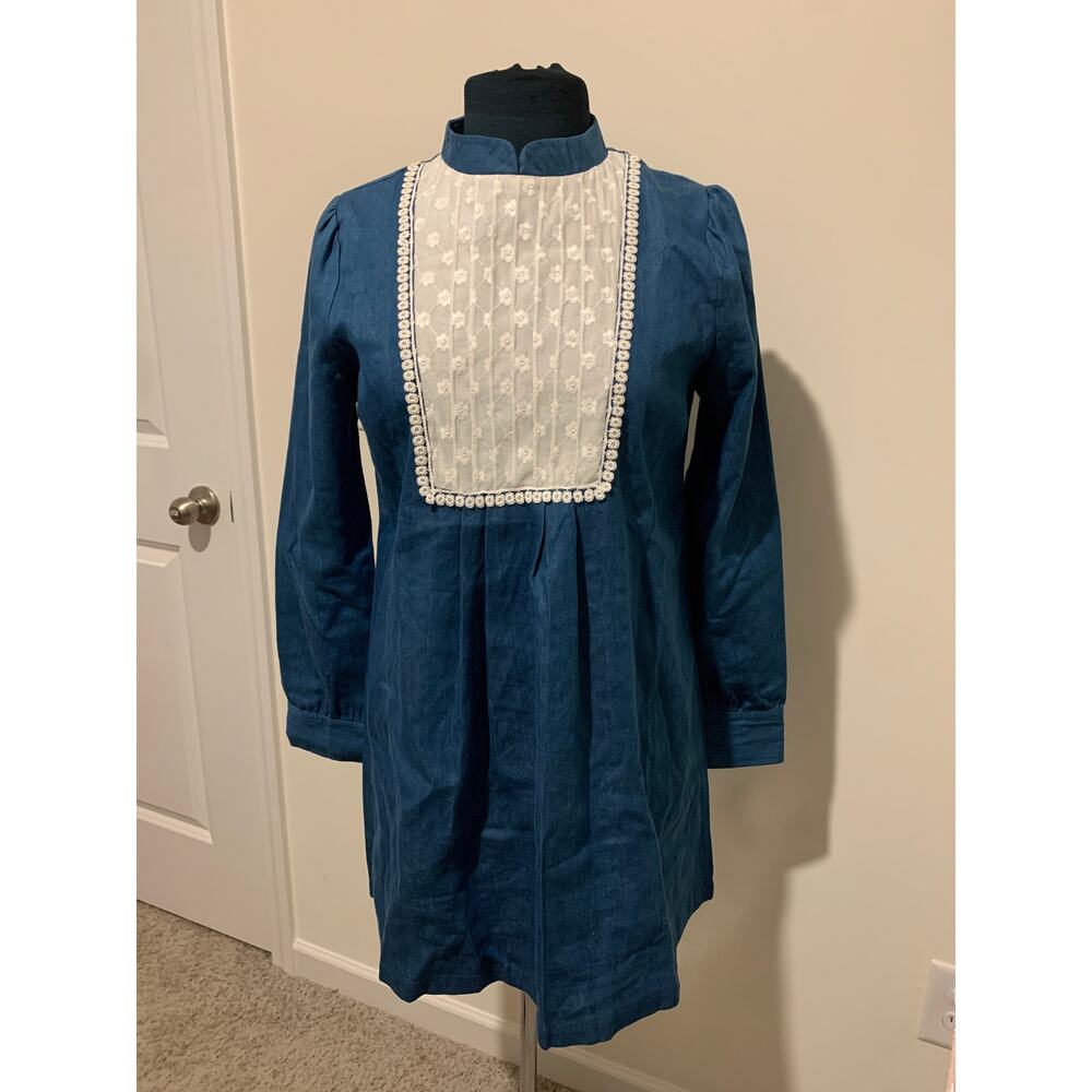 Dahlia Womens Blue Denim Dress Size Large smocked milkmaid prairie cottage core